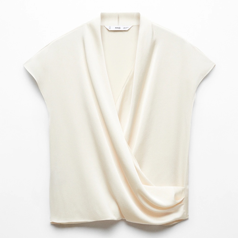 Mango Sleeveless Wrap Blouse in Cream, Size US 2